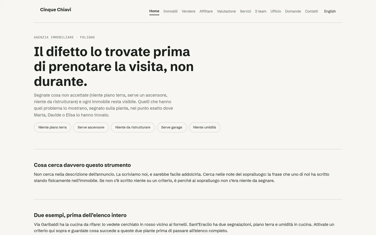 Cinque Chiavi, la schermata iniziale