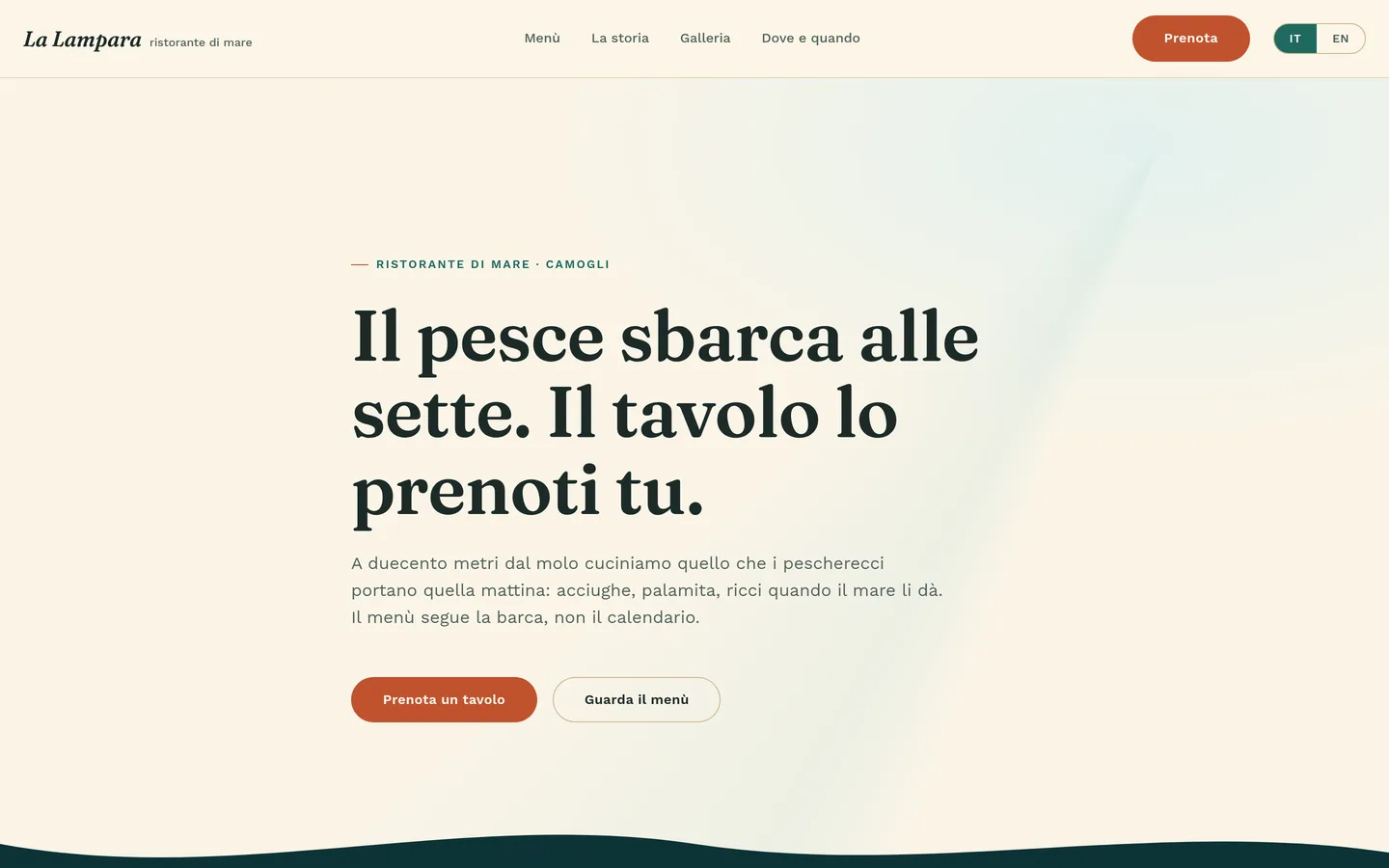 La Lampara, la schermata iniziale